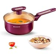 Wonderchef Bellagio Sauce Pan | 16 cm | 1.4 L | Non-Stick Ceramic Coating | Non-Toxic | Pure Aluminium | PFAS and PFOA Free | 3mm Thickness | Two-Tone Soft-Touch Handle & Knob | 2 Years Warranty