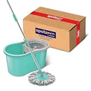 Spotzero by Milton Mini Spin Mop with Puller Handle, Bucket Floor Cleaning and Mopping System 360° Flexible,1 Microfiber Refills, Big Size, Aqua Green