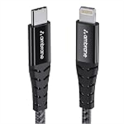 Ambrane Type-C to Lightning USB Cable, 22.5W Fast Charging, 480Mbps Data Sync Cable Compatible with iPhone, iPad, Macbook, iMac, AirPods, 1.25m (ABTL-125 Black)