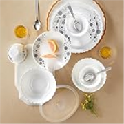 Larah by Borosil Silk Series Luna Opalware Dinner Set with Steel Spoon | 41 Pcs for Family of 6 | Microwave & Dishwasher Safe | Bone-Ash Free | Crockery Set for Dining & Gifting | Plates & Bowls
