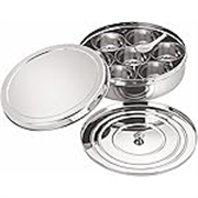 neelam Stainless Steel Spice Box, Masala Dabba with airtight Steel Lid, 7 Containers with 1 Spoon & 1 Steel Plate, Organize Spices, Durable & Elegant Kitchen Storage for Home Cooking, Silver, 825 ml