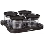 Solimo Airtight Plastic Storage Container Set, With 4 Containers (500ml) & Serving Tray, BPA Free, Black