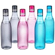 Solimo Unbreakable Round Plastic Water Bottle | Leak Proof | BPA Free | Ideal for Gym, Office, Home, Travel, College | 1 Litre Each | Set of 6 | Multi-Colour