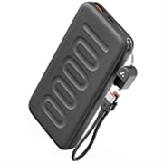 Ambrane 10000mAh Slim & Compact Powerbank with in-Build Type C Cable, 22.5W Fast Charging, USB & Type C Output, Power Delivery, Quick Charge for iPhone, Android & Tablets, Earbuds, (Stylo N10,Black)