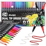 Corslet 24 Colors Dual Tip Watercolor Brush Markers | Fine Liner & Brush Pens Set for Calligraphy, Drawing, Sketching | Ideal for Bullet Journaling and Waterbased Coloring | Multicolor