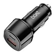 Boat 55W Car Charger with Dual Port USB-A and USB-C; Supports QC, PD & PPS Advanced Charging Protocols | 12-Layer Smart IC Protection | Compact, Lightweight, Heat & Scratch Resistant (Carbon Black)