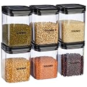 Solimo Airtight Plastic Storage Jar and Container Set-I | BPA Free | Multipurpose Storage | 1150ml Each, Set of 6 (Black)
