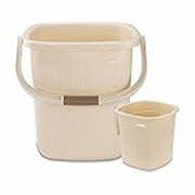 Nayasa Rimmy Plastic Bucket Set for Bathroom | Bucket and Mug (25 Liters & 1.5 Liters) | Bathroom Set of 2 | Bathroom Accessories Set | Bathroom Bucket Set | Ivory