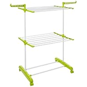 Solimo Steel Double Supported 2 Layer Cloth Drying Rack | Foldable, Movable | 54D x 64.9W x 127H cm | White & Green