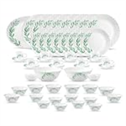 La Opala Diva Classique Collection Opal Glass Crockery | for Family of 8 | Dinner Set 53 pcs Olive Trails | Plates, Bowls & Cups for Dining | Microwave Safe | 100% Vegetarian | Extra Strong | White
