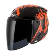 Vega Lark Victor ISI Certified Gloss Finish Lightweight Open Face Helmet for Men and Women with Long Clear Visor(Black Orange, Size:M)