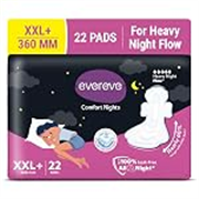 Evereve Comfort Nights Sanitary Pads XXL+ 360mm, 22 Pads, 60% Longer with Wider back For All Night Care, Heavy Night Flow Absorption, Up to 100% Leak Protection, Rash-Free Breathable Comfort