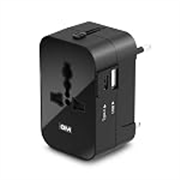 GM 3064 Universal Charger with 240V Power Output | International Travel Adapter with Port Type C – 3.1Amp and Type A – 2.1Amp Output | LED Indicator | for 150+ Countries US,UK,EU,AUS,Etc – Black