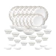 La Opala Opal Glass Crockery | for Family of 6 | Dinner Set 35 pcs Spring Meadows | Plates & Bowls for Dining | Microwave Safe | 100% Vegetarian | Extra Strong | Extra Light & White