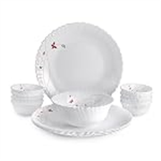 CELLO Lush Fiesta Dazzle Series Opalware Dinner Set of 13 Pieces for Family of 2 | Bone-Ash Free & Leadfree Opal Glass, Microwave & Dishwasher Safe, Plates & Bowls Crockery Set for Dining & Gifting