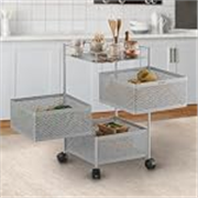 Solimo 360° Revolving Preassembled Heavy-Duty 3 Layer Square Portable Trolley with Wheels | Multipurpose Storage Racks | Books, Fruits and Vegetables (Matte,Silver)