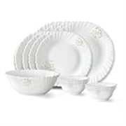 Larah by Borosil Ingot Fluted Series Opalware Dinner Set | 13 Pieces for Family of 4 | Microwave & Dishwasher Safe | Bone-Ash Free | Crockery Set for Dining & Gifting | Plates & Bowls | White