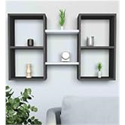 Furniture Café Modern Wooden Wall Mounted Shelves – Cube & Floating Display Rack for Living Room, Bedroom, and Office Décor (Grey & White)