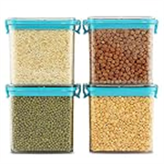 PEARLPET Clik n Seal Kitchen Storage Container 4 Pcs (700 ml Each, Plastic, Square Shape, Blue)