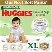 Huggies Natural Soft Premium Baby Diaper Pants, Our No.1 Soft Pants, Extra Large (XL) Size (12-17 Kgs), Sumo Pack of 126 diapers | Cloud Softness All over with India’s 1st Cloud Touch BeltTM (42 Count, Pack of 3)