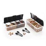 MasalaGhar 4 in 1 Masala Box, Pack of 2, 1800ml with 4 Spoons for Kitchen Storage – BPA Free Transparent Container for Spices Pickle Dry Fruits Grains Snacks with Colorful Lids