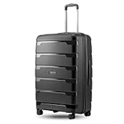 SNITCH Layer Large Size Black Polypropylene Hard Travel Suitcase – Large Trolley Bags & Luggage with 8 Wheels, Premium Lock, Wet & Dry Pouch & Free Shoe Bag