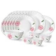 Larah by Borosil Red Mist Fluted Series Opalware Dinner Set | 27 Pieces for Family of 6 | Microwave & Dishwasher Safe | Bone-Ash Free | Crockery Set for Dining & Gifting | Plates & Bowls | White