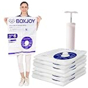 BOXJOY Pack of 6 LARGE (60x80cm) Transparent Vacuum Storage Bags for Travelling Packing Clothes Blanket Pillows Cloth Space Saver Suction Vaccine Air Compression Bag with Travel Vacuum Hand Pump