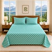 Teal Geometric Queen Size Bedsheet with 2 Pillow Covers | Soft, Breathable & Bedding Set | Modern Diamond Pattern Room Decor (90 x 100 Inches)