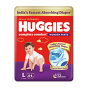 Huggies Complete Comfort Wonder Pants, India’s Fastest Absorbing Diaper | – L (64 Pieces)