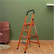 BonKaso Climb Steady Premium Alloy Steel Heavy Duty Multipurpose Foldable 4 Step Ladder with Connecting Frame & Belt Support for Home and Outdoor – (Orange)