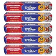 Freshee 20m Aluminium Silver Kitchen Foil Roll Paper Pack of 5|11 Micron Thick|Food wrap|Disposable Food Parcel|Fresh Food