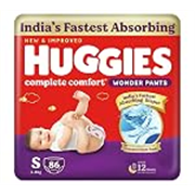 Huggies Complete Comfort Wonder Pants | Pant Style Baby Diapers Small Size (S), 86 Count | India’s Fastest Absorbing Diaper, Prevents Diaper Rash, Ideal for 4 to 8 Kgs