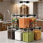 HomeWiz Air-Tight Kitchen Storage Containers Set of 8 (1200 ML Each) | Transparent Plastic Boxes for Fridge, Pantry & Home Organization | Food Grade, Multi-Purpose Storage | Storage Box