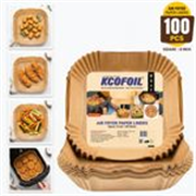 Kcofoil Air Fryer Paper Liners 8×8 Inch | 100 PCS | Oil Proof Non-Stick Sheets Parchment Paper (Pack of 100, 100 m)