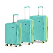 Core Set of 3 Trolley Bags Cabin + Medium + Large Polypropylene Hard Suitcase, 8 Spinner Wheels, Recessed Number Lock, Luggage for Men & Women Aegean Blue/Meadow Yellow