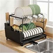 Story@Home Dish Drying Rack – 2 Tier Space-Saving Dish Rack | Multifunctional Dish Drainer for Kitchen Counter with Drainboard, Utensil, Cup Holder | Kitchen Accessories Items for Home – Carbon Steel