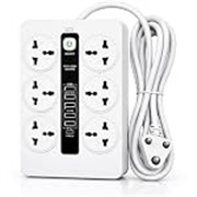 MD Proelectra Premium Strong Extension Board with 6 Universal Sockets, 5 USB Ports, 1 Type-C, 2500W Power Strip with LED Display and Master Switch, Multi Plug Board for Home & Office