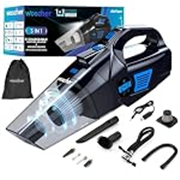 WOSCHER AirVac Pro+ 3in1 USB Rechargeable Car Vacuum Cleaner Cordless,Tyre Inflator,150 PSI Digital Air Pump for Car Tyre|120 Watt Car Vacuum Cleaner High Power 6000PA |LED Light| Auto Shut Off