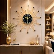 Modern Sunburst Metal Wall Clock Gold & Black for Living Room