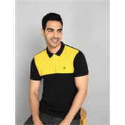 Allen Solly Men Colorblock Polo Neck Cotton Blend Black, Yellow T-Shirt