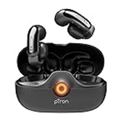 pTron Bassbuds Vortex Clips Wireless Open Ear Earbuds w/Chrome Finish, SafeBeats Tech, 50Hrs Playtime, Dual HD Mic w/AI-ENC, 10mm Driver, Pristine Sound, BTv5.4 Earclips, Type C Charging (Obsidian)