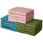 Solimo 100% Cotton 12 Piece Towel Set, 500 GSM (Turquoise Blue, Olive Green and Baby Pink)