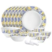 Larah by Borosil 27pc Opalware Dinner Set | for Family of 6 | Microwave & Dishwasher Safe | Bone-Ash Free | Crockery Set for Dining & Gifting | Plates & Bowls (Kora)
