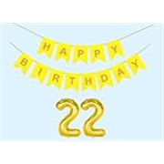 22nd Happy Birthday Decoration Kit Yellow for 22 year Old Boys Girls Women with Number Twenty-two Party Decorations Decor Celebration Items Item Set Combo Reusable Paper Banner