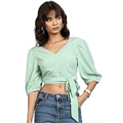 Tokyo Talkies Women’s Short Sleeves V-Neck Self Design Tops| Stylish Casual wear