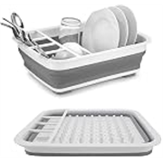 Collapsible Dish Drainer/Dish Drying Rack with Spoon Storage Holder Utensil Dinnerware Travel Organizer – Heavy Duty Plastic & Silicone (PP + TPE) – Dishwasher Safe for Easy Cleaning