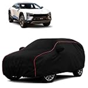 Sulfar 100% Water Resistant Car Body Cover Compatible with Mirror for Mahindra BE 6 (Triple Stitched, Full Bottom Elastic, Black with Red Piping)