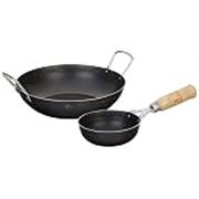 Solimo Sheet Metal Iron Cookware Set of 2 Pc (Induction Base Kadai 24 cm Dia, Tadka Pan 13 cm Dia) 100% Toxin-Free, Naturally Non-Stick, Long Lasting
