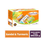 Santoor Total Skin Care- Aloe Vera & Lime, Sandal & Almond Milk, Sandal & Turmeric Soap (6 x 125 g)